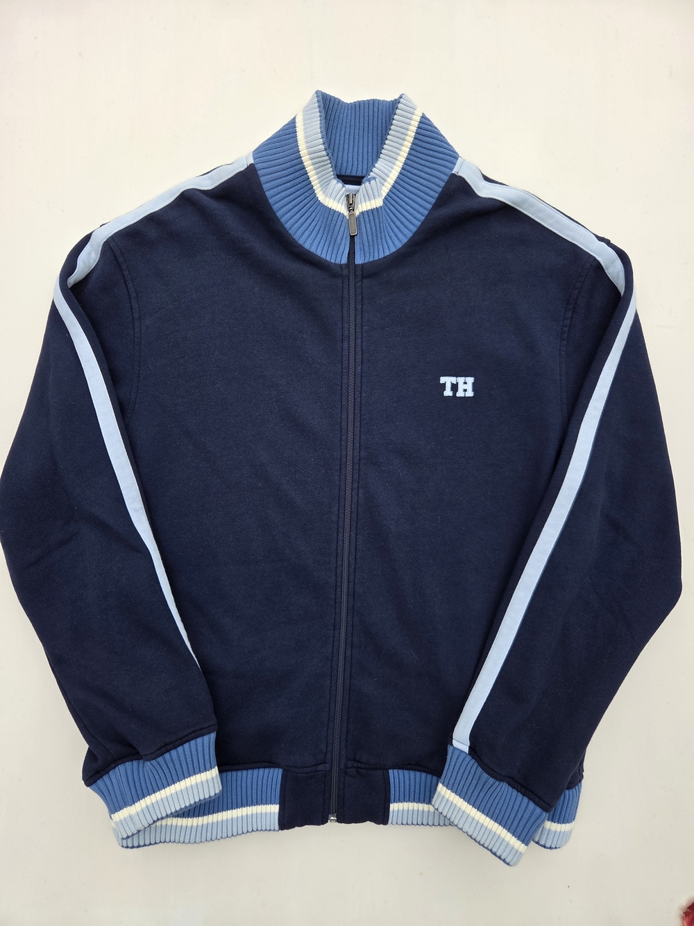 Vintage 90's Navy Blue Tommy Hilfiger Zip Up Sweatshirt Size-Large